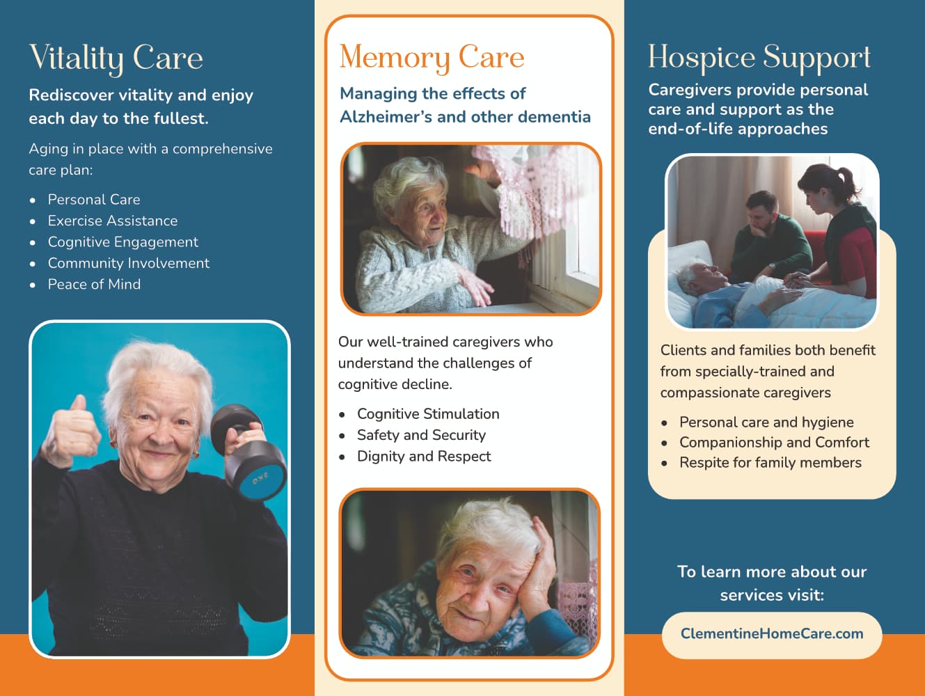 Clementine Home Care · Brochure interior